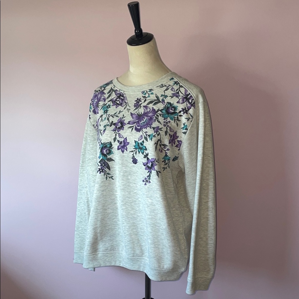 Karen Scott Gray and Purple Crew Neck Sweatshirt
